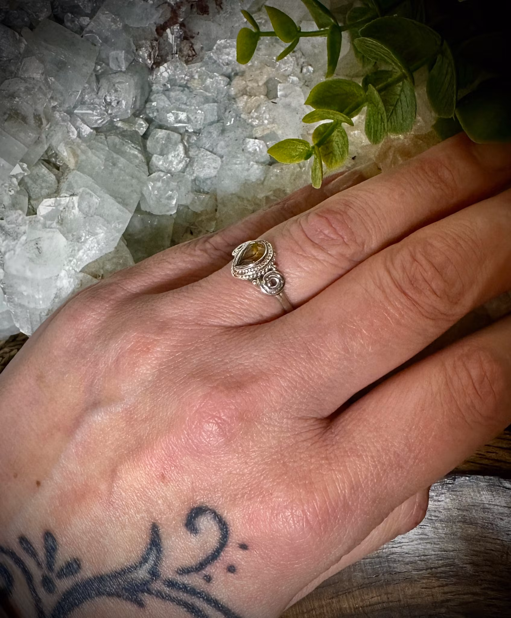 Facetterad Naturlig Citrin Ring | 925 Sterling Silver | 17