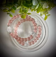 Jordgubbskvarts | Bergkristall Dubbelterminerad Armband | 925 Sterling Silver med Moissanite | 8 mm