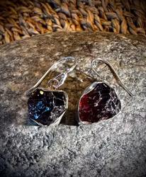 Rå infälld Granat Örhänge | 925 Sterling Silver