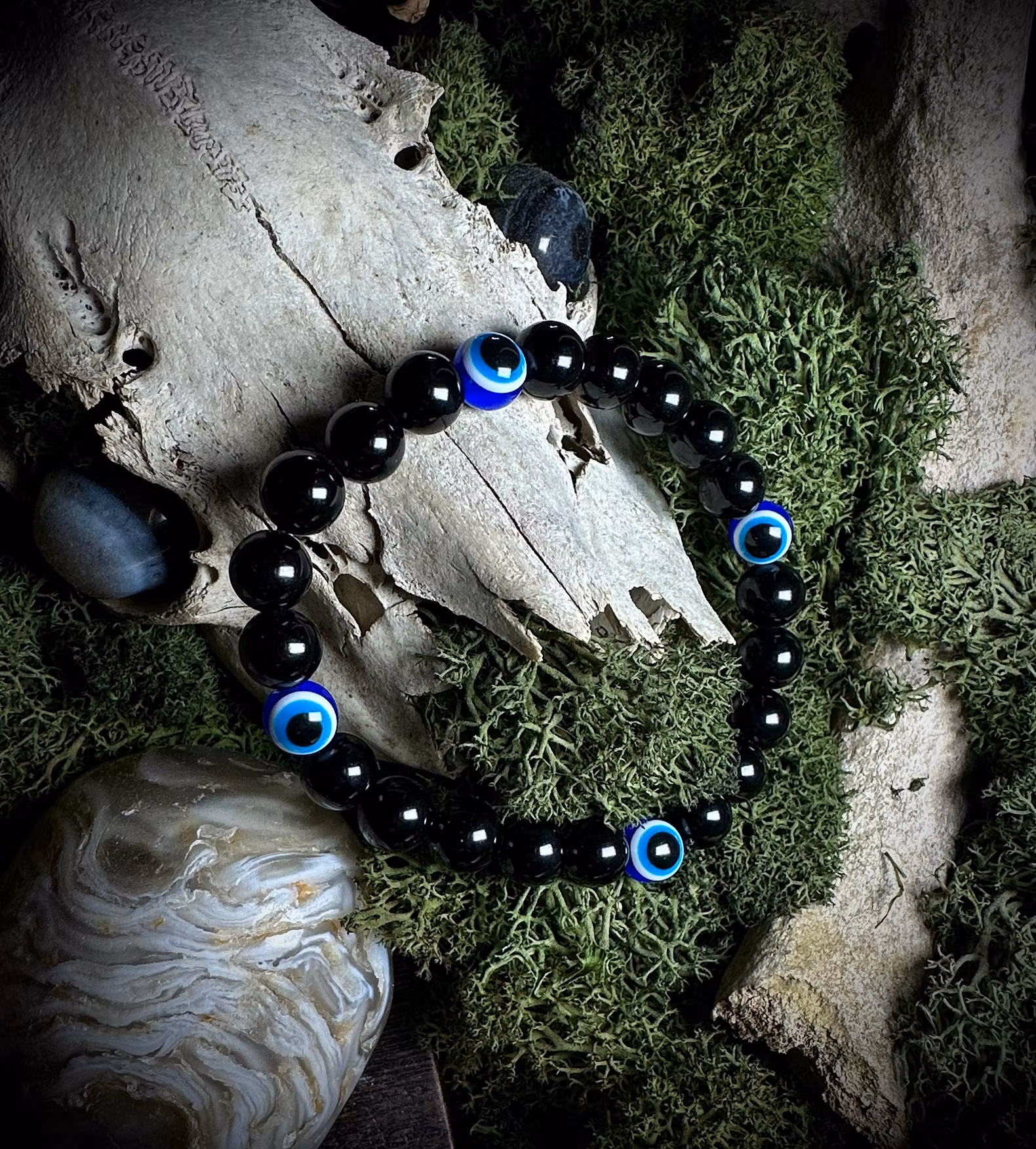 Svart Obsidian Onda Ögat Armband
