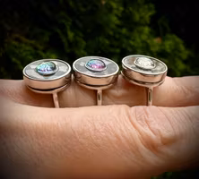 Muonionalusta med Pallasit ( Meteorit ) Spinner / Fidget Ring 925 Sterling Silver