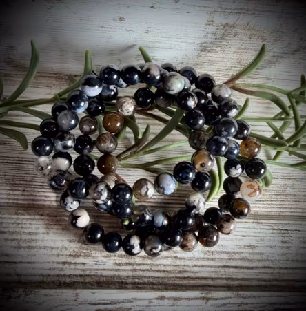 Svart Blomsteragat Armband | 8,5 mm