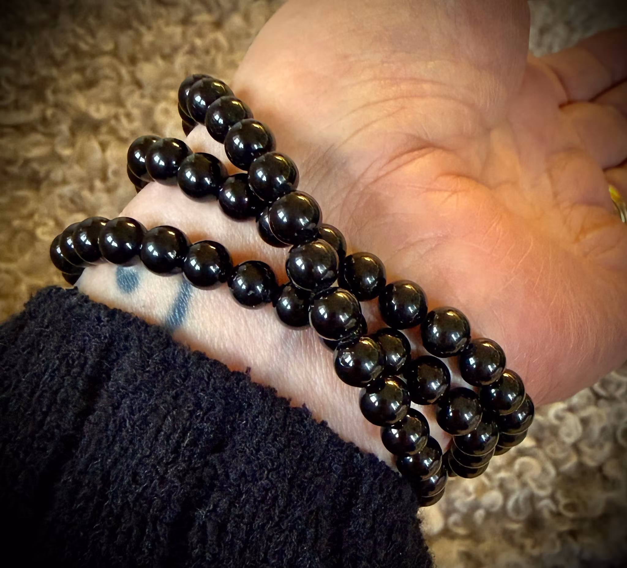 Svart Turmalin Armband 3 Wrap | 6 mm