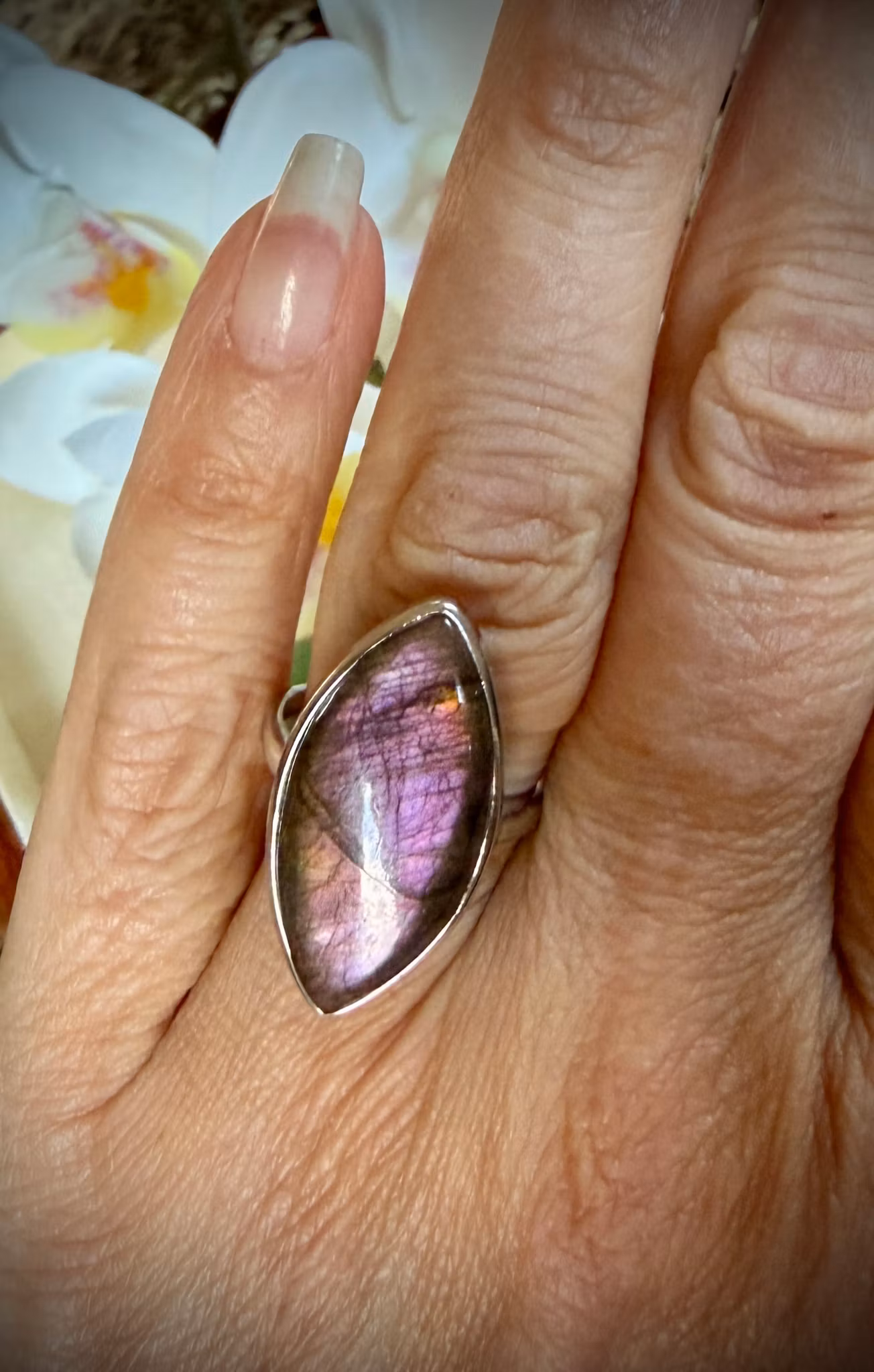 Labradorit Sunset Ring | 925 Sterling Silver | Justerbar