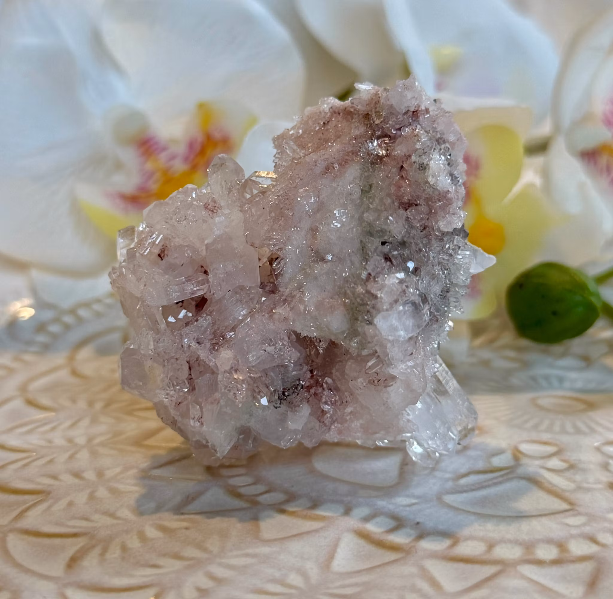 Sällsynt Colombiansk Rosa Lemurian Kluster med Fadenkvarts HK ( Samlarobjekt )