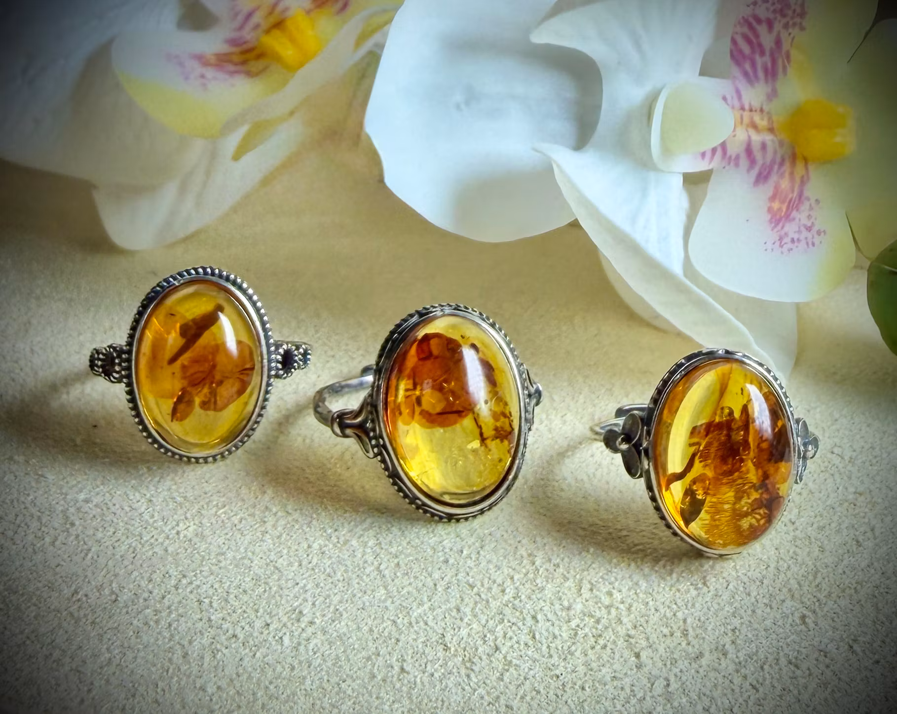 Fossil Bärnsten Ring | 925 Oxiderat Sterling Silver | Myanmar