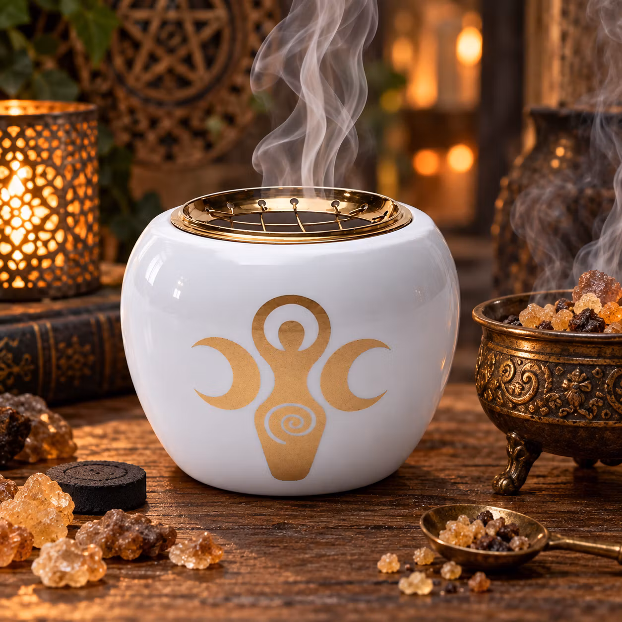 Rökelsebrännare Goddess från Indien | Vit & Guld
