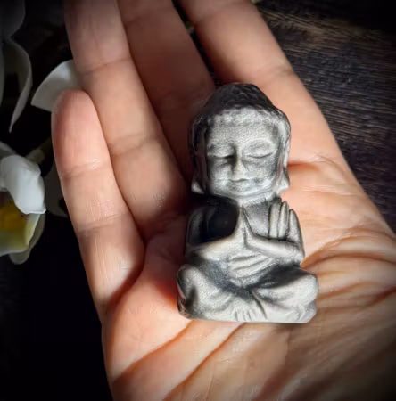 Silverobsidian Buddha Carving 6 cm