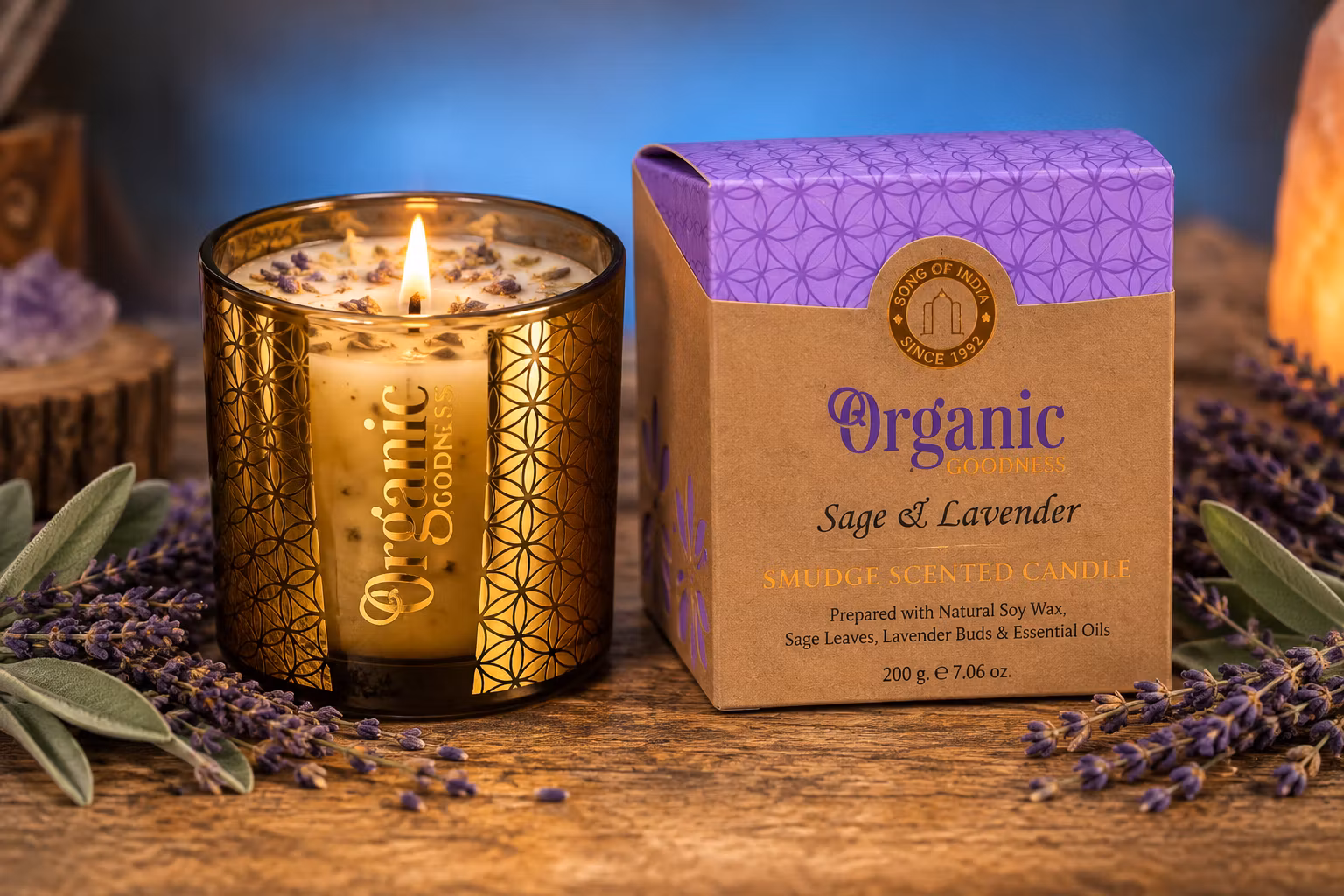 SONG OF INDIA Organic Goodness Smudge Ljus | Sage & Lavender
