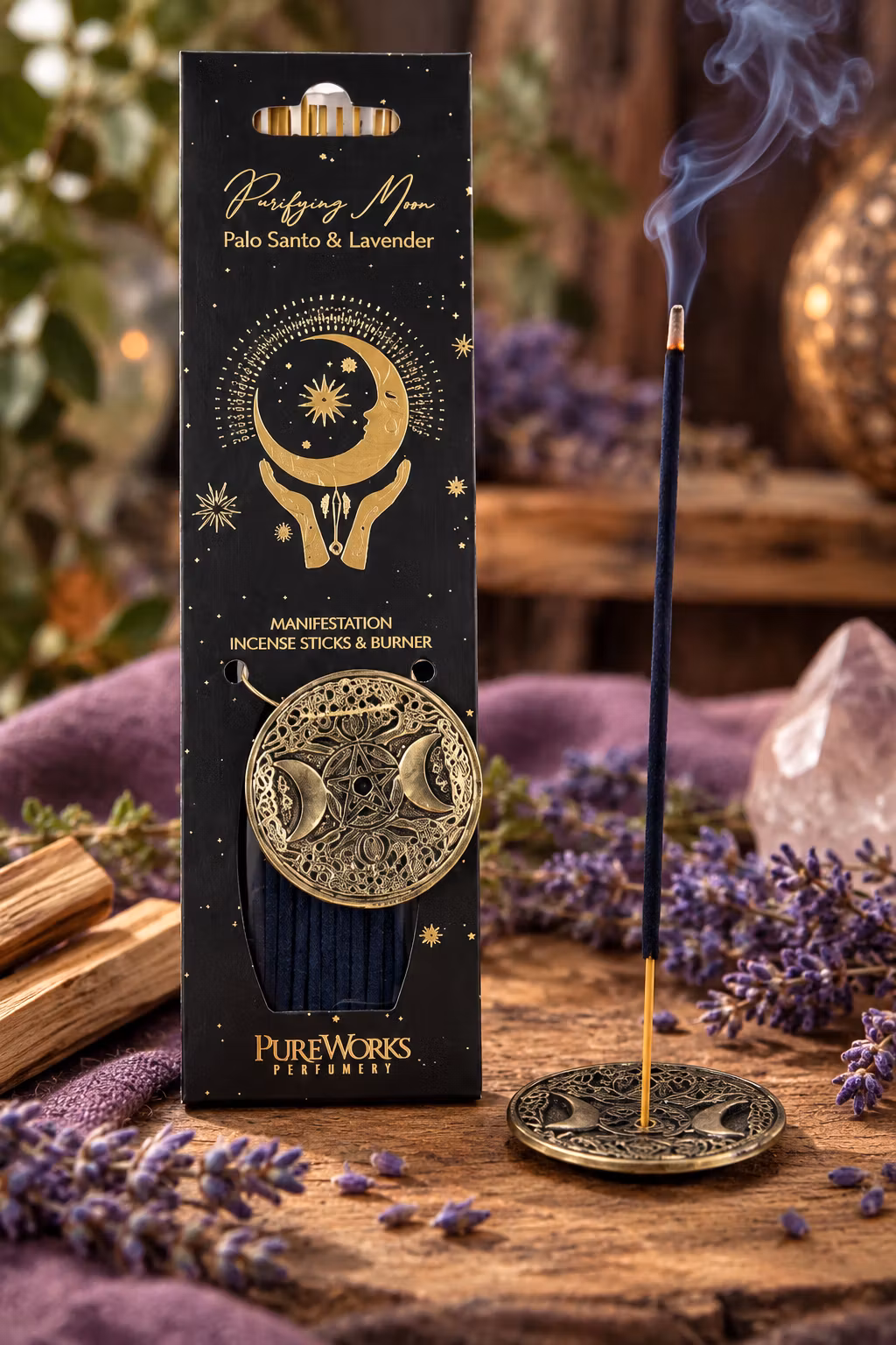 SONG OF INDIA Pureworks Esoteric Collection Rökelsepinnar Purifying Moon + Rökelsehållare