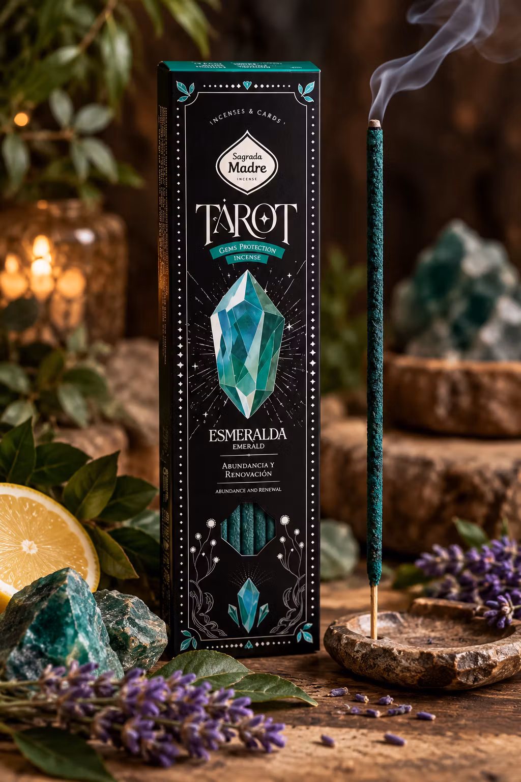”SAMLARUTGÅVA” Sagrada Madre Tarot Gems incense Emerald Rökelsepinnar