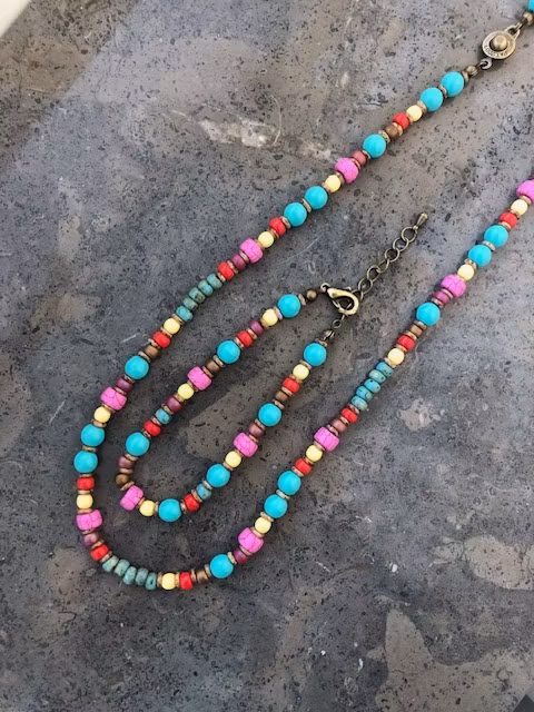 ALONISSOS kort halsband Multi brons