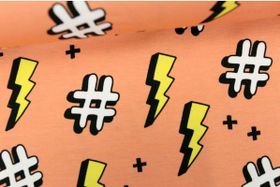 Hamburger Liebe Hashtag och blixtar aprikos jersey 1 meters bit