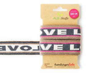Hamburger Liebe elastiska band LOVE Grå med rosa och guldglittriga band