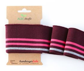 Hamburger Liebe´s Cuff Me Glam Vinröda med rosa samt silverglittrande ränder