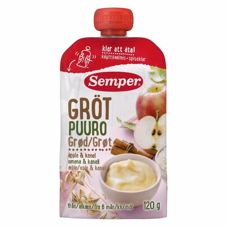 Semper Eats Porridge with fruit in a squeeze bag 6M 120 g - Apple & Cinnamon