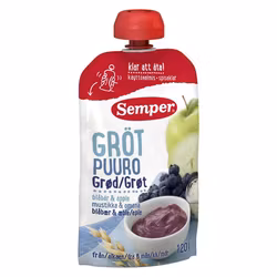 Semper Eats Porridge with fruit in a squeeze bag 6M 120 g - Blueberry & Apple