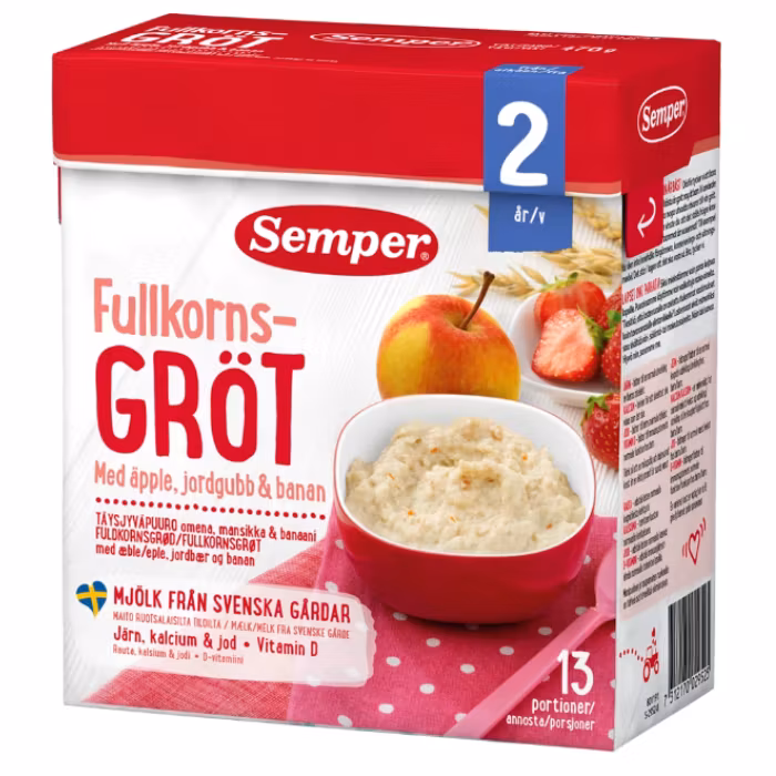 Semper Fullkornsgröt med Äpple Jordgubb & Banan 24M 470 g
