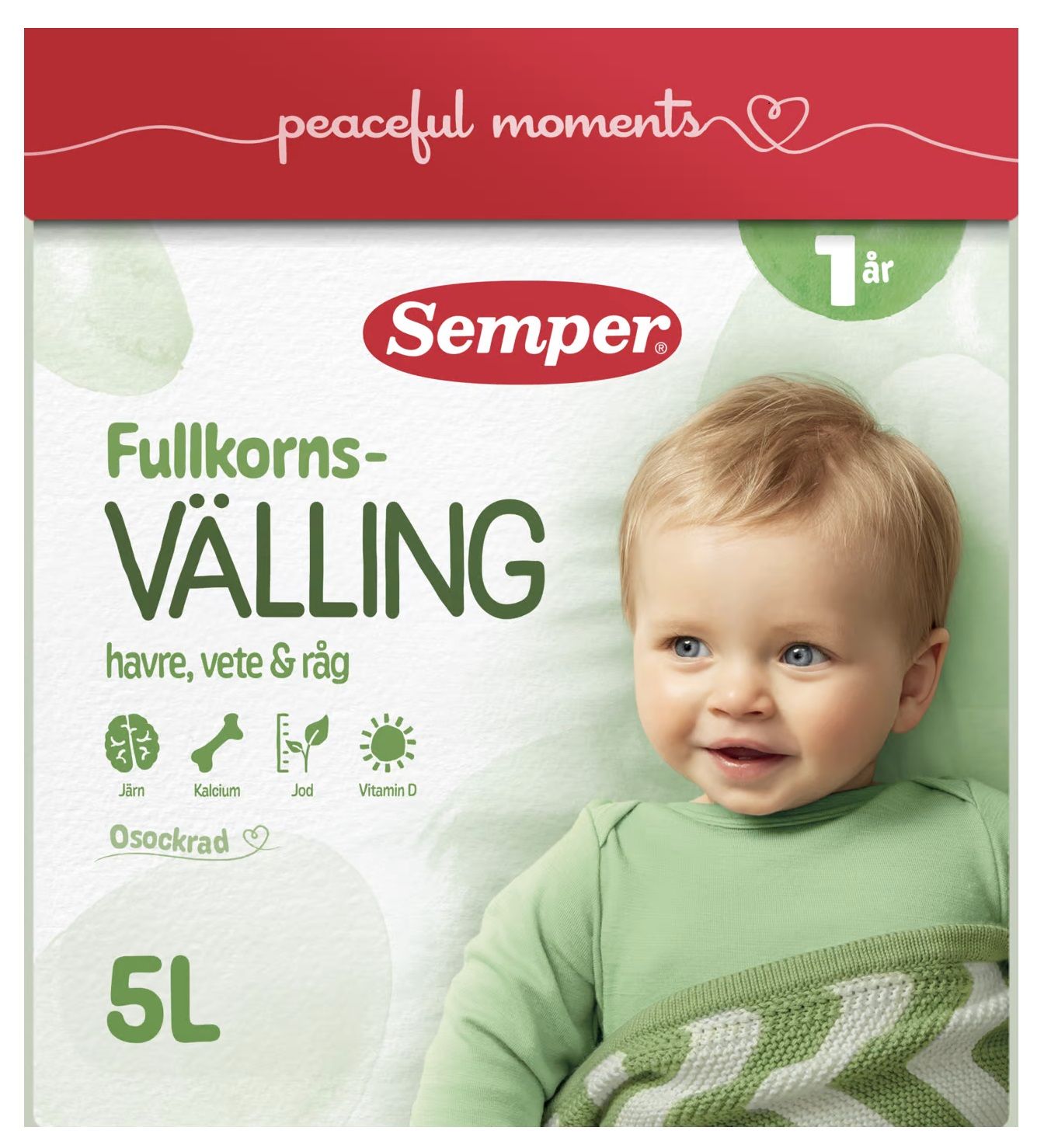 Semper Fullkornsvälling Havre, Vete & Råg 1 år 5 liter 725 g