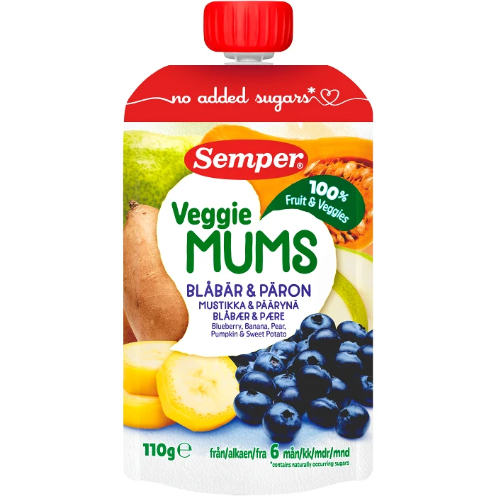 Semper Frukt & veggie mums blåbär & päron 6m 110g