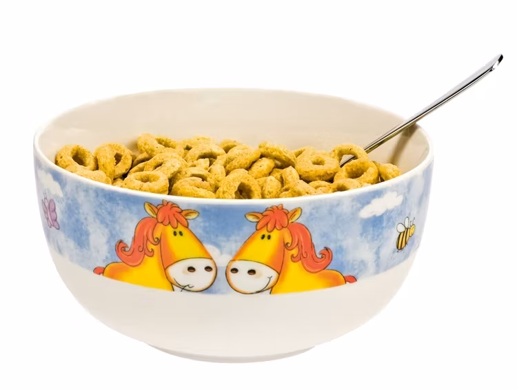Middags set med hästmotiv -tallrik, mugg, skål och äggkopp
