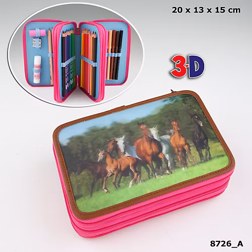 Rosa  Trippelpennskrin 3D med pennor