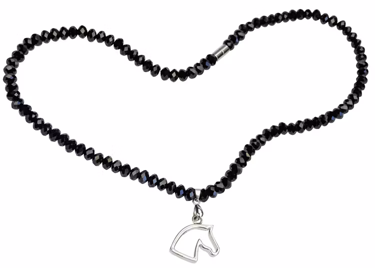 Halsband Svart Pärla med hästmotiv