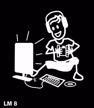 Pojke spelar TV/datorspel - Funky Family - dekaler i unika karaktärer
