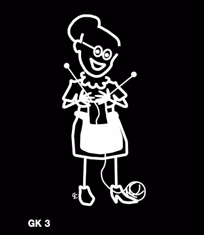Äldre kvinna stickar - Funky Family - dekaler i unika karaktärer