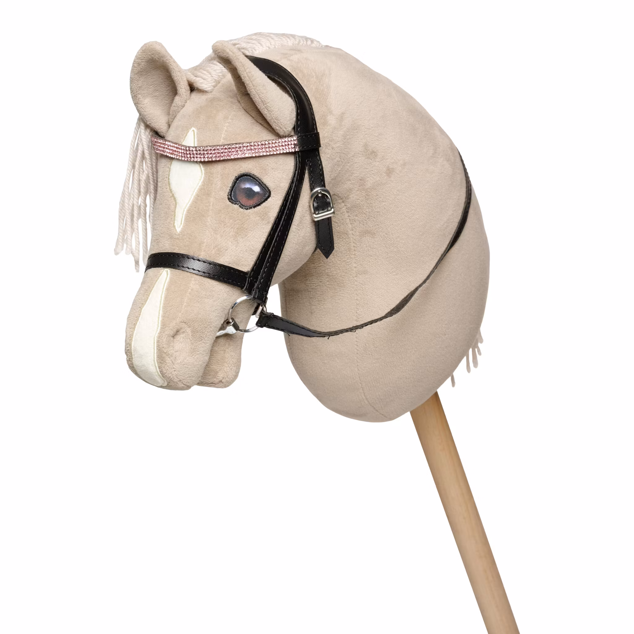 Svart Träns till käpphäst med rosa pannband Cheval Roi