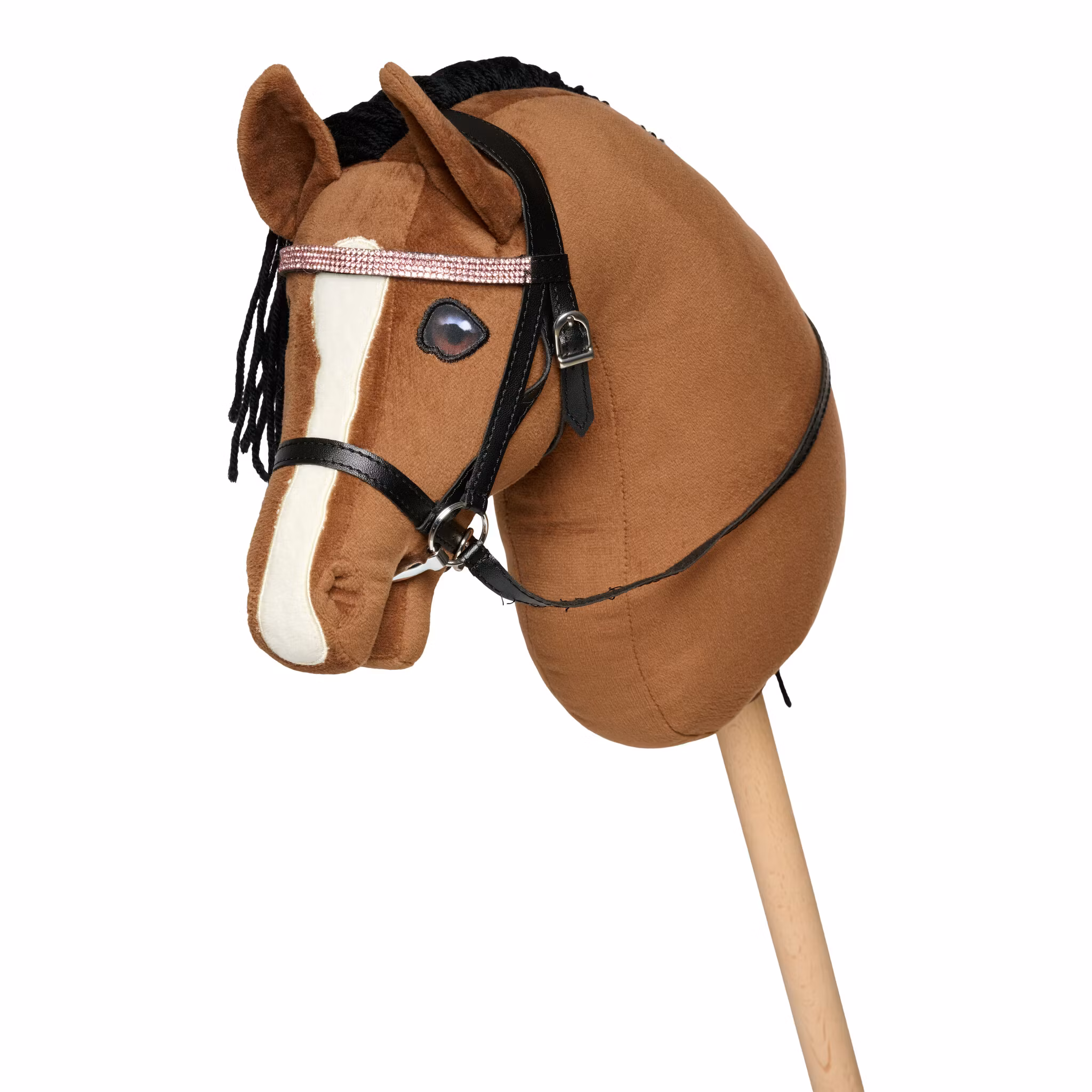 Svart Träns till käpphäst med rosa pannband Cheval Roi