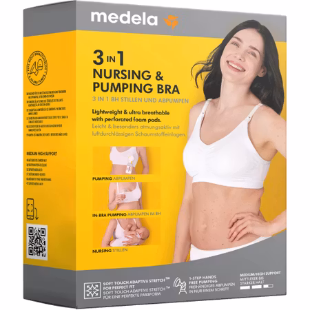 MEDELA 3-i-1 Amnings &  Pumpnings-Bh L Vit 1 Pack