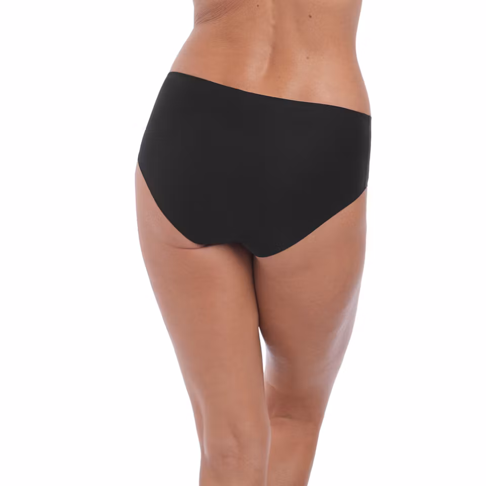 Sömlösa trosor i svart färg – bakifrån på modell