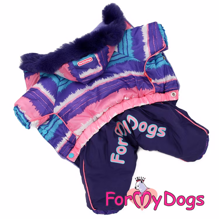 Varm Vinteroverall "Lila Ränder" Tik " For My Dogs"