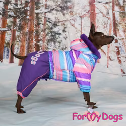 Varm Vinteroverall "Lila Ränder" Tik " For My Dogs"