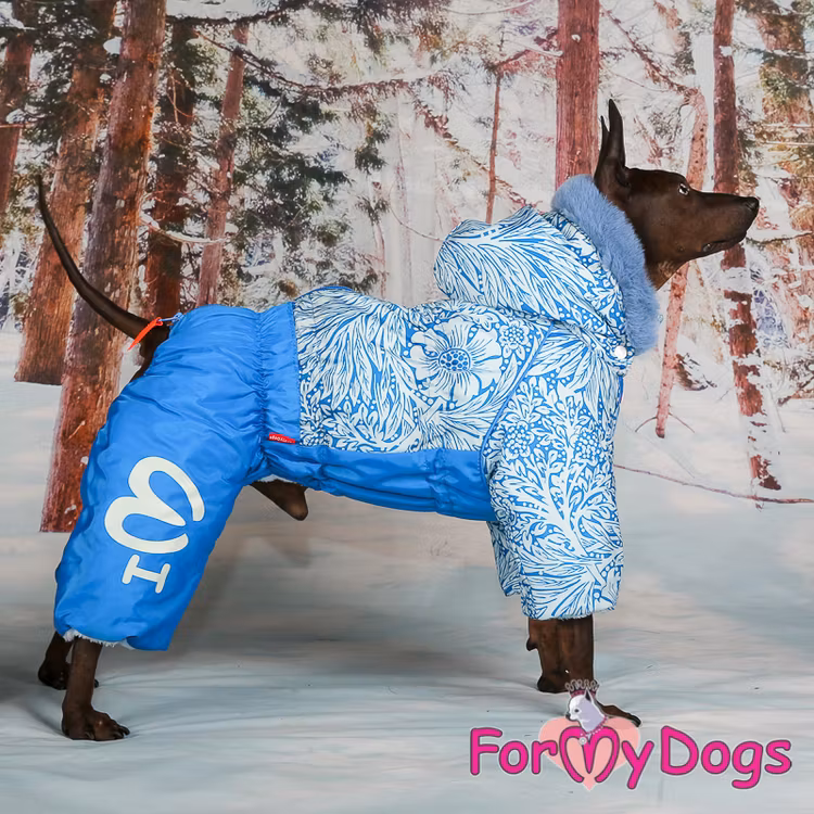 Varm Vinteroverall "Blå blomma relief" Hane "For My Dogs"