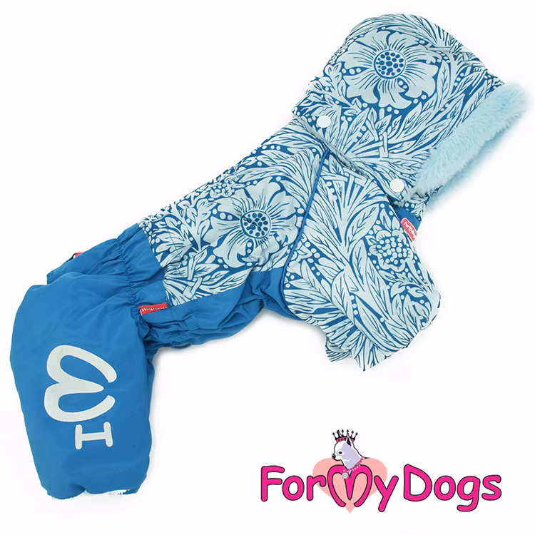 Varm Vinteroverall "Blå blomma relief" Hane "For My Dogs"