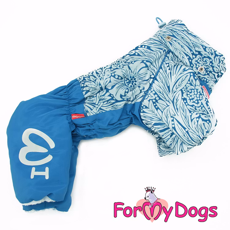Varm Vinteroverall "Blå blomma relief" Hane "For My Dogs"