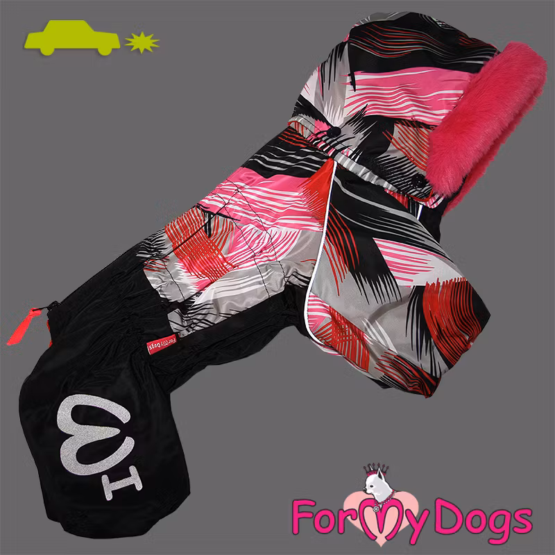 Varm Vinteroverall "Rosa ränder" Tik "For My Dogs"