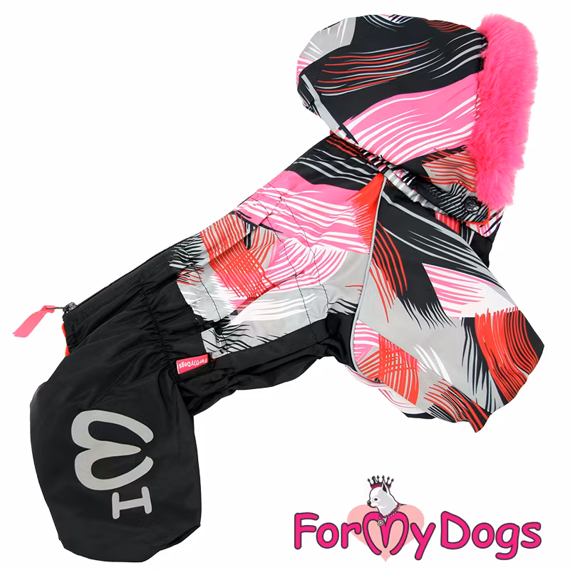 Varm Vinteroverall "Rosa ränder" Tik "For My Dogs"