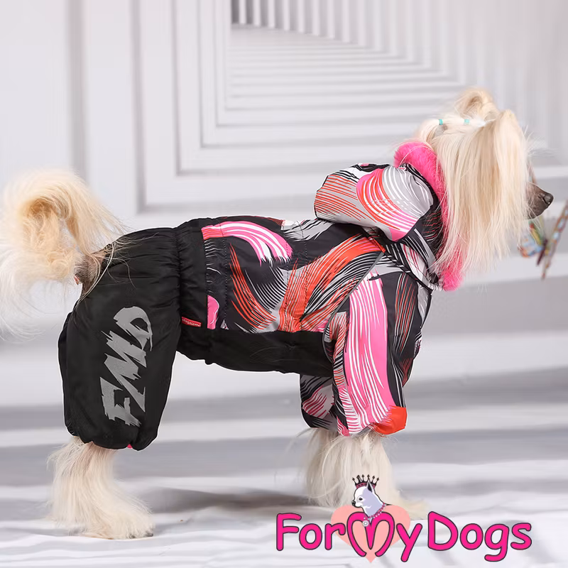 Varm Vinteroverall "Rosa ränder" Tik "For My Dogs"