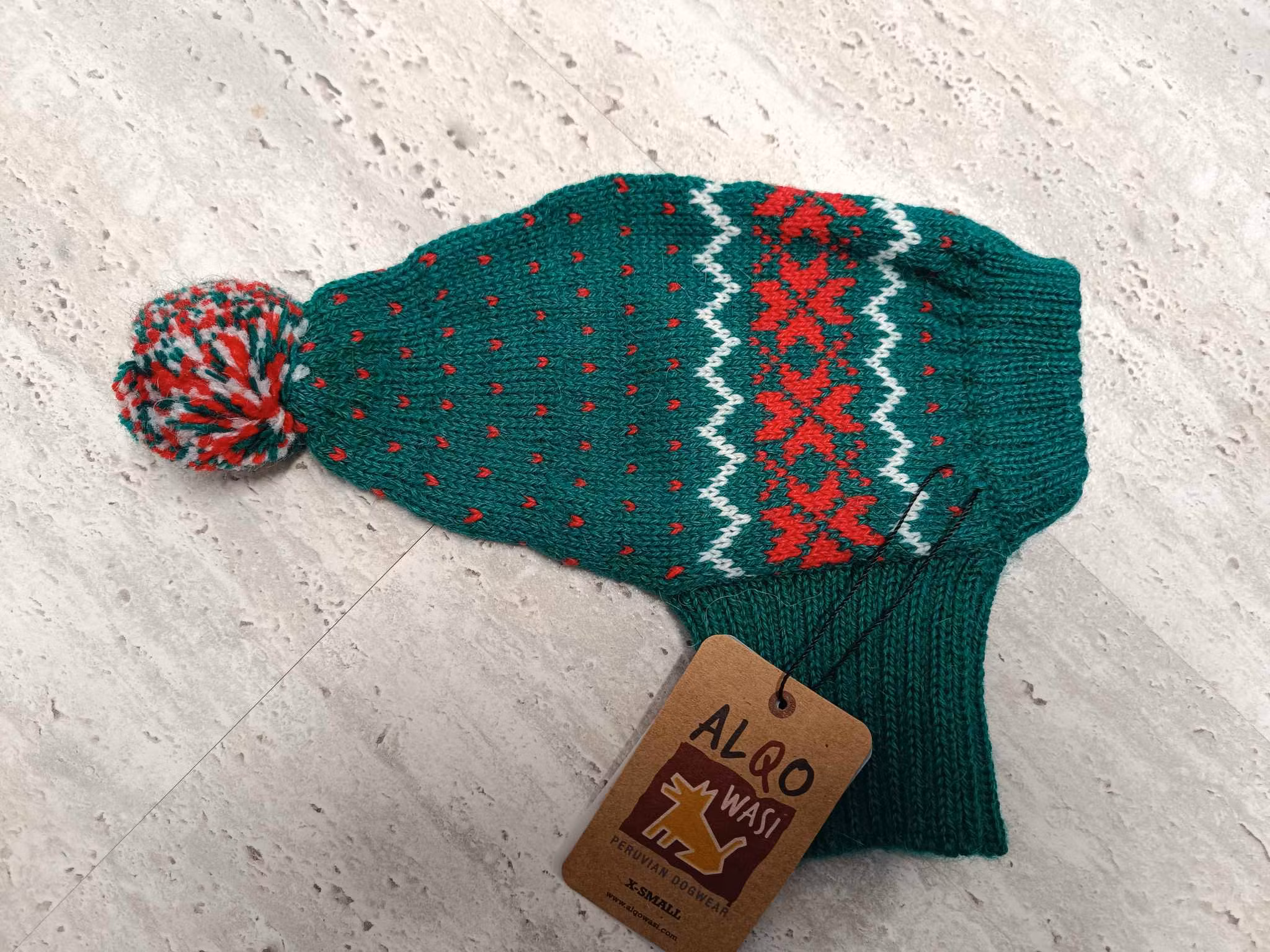 Mössa Christmas Snowflakes Green Alpaca Dog Hat "Alqo Wasi Peruvian Dogwear"