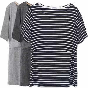 Kortärmad Amningstopp 3pack Mörkgrå-Ljusgrå