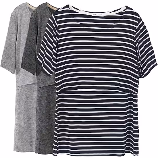 Kortärmad Amningstopp 3pack Mörkgrå-Ljusgrå