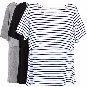 Kortärmad Amningstopp 3pack Vitrand