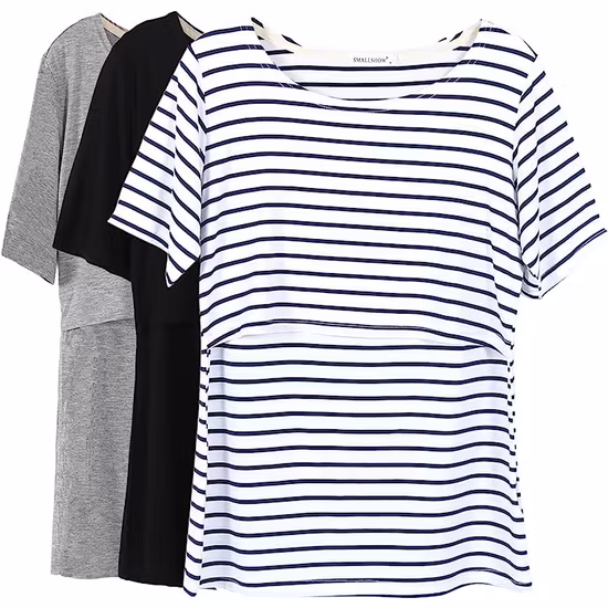 Kortärmad Amningstopp 3pack Vitrand