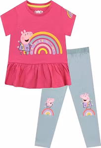 Greta Gris Långärmad Topp & Leggings Rosa/Blå