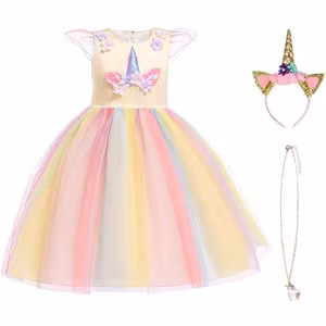 Barnklänning Med Tillbehör Enhörning Gul