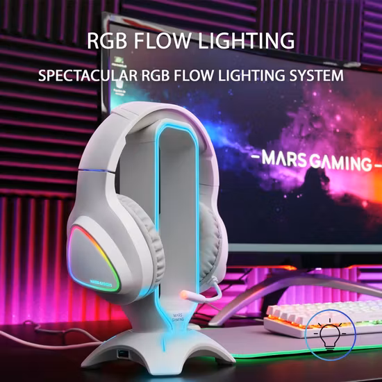 Mars Gaming RGB Over Ear Gaming Headset Vit