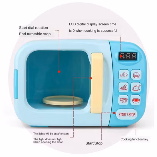 Beambox Toys Leksaks Mikrovågsugn Med Mat Blå